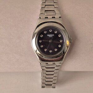 Vintage Swatch Swiss Watch - Black Dial with Sparkling Markers